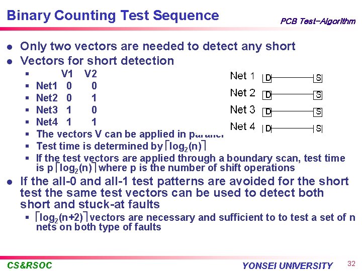 Binary Counting Test Sequence l l Only two vectors are needed to detect any