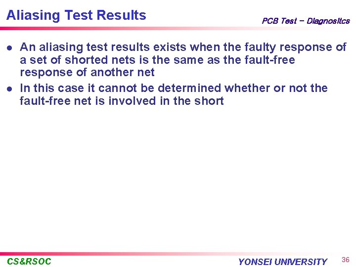 Aliasing Test Results l l PCB Test - Diagnositcs An aliasing test results exists