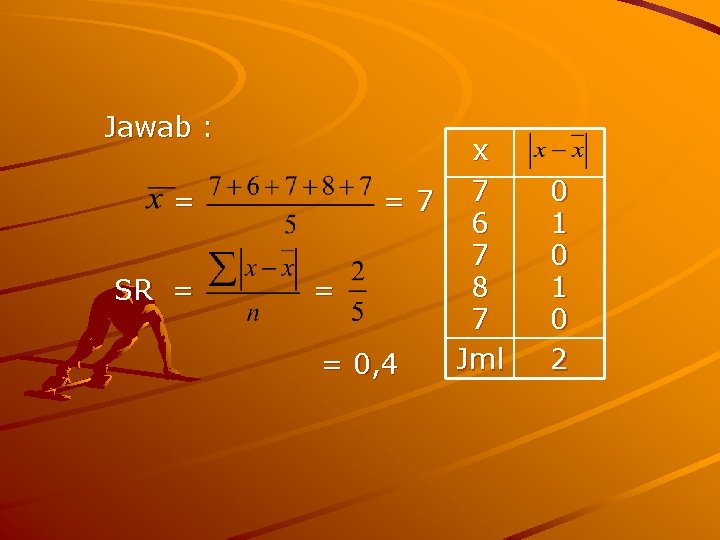 Jawab : = SR = x =7 7 6 7 8 = 7 Jml