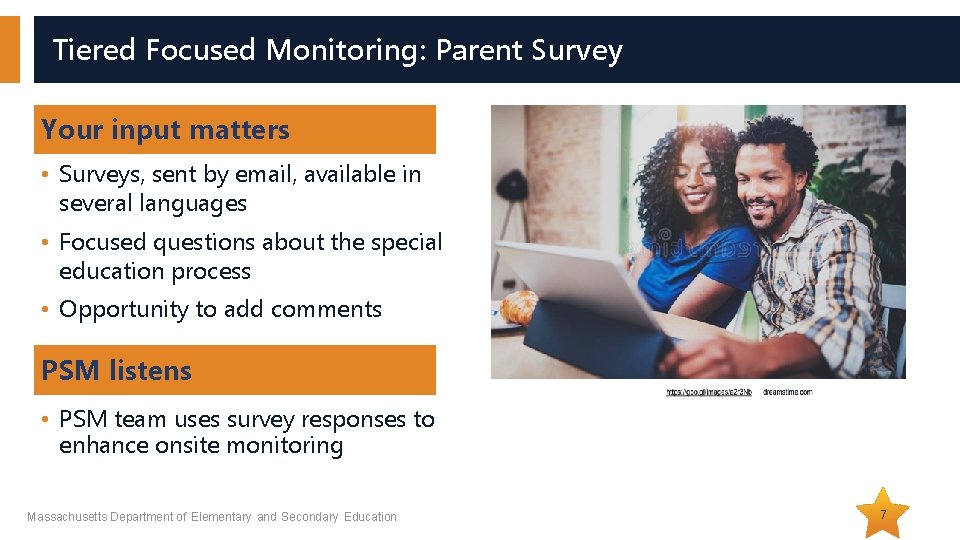 Tiered Focused Monitoring: Parent Survey Your input matters • Surveys, sent by email, available