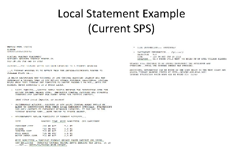 Local Statement Example (Current SPS) 