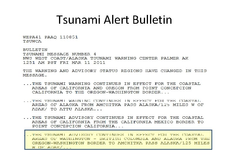 Tsunami Alert Bulletin 