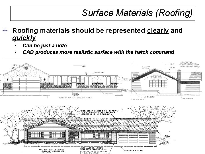 Surface Materials (Roofing) ± Roofing materials should be represented clearly and quickly • •