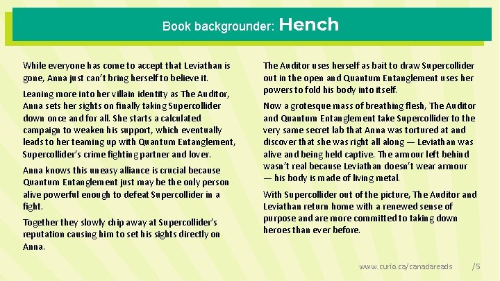 Book backgrounder: Hench While everyone has come to accept that Leviathan is gone, Anna