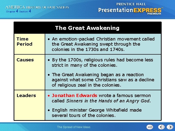 Chapter 4 Section 4 The Great Awakening Time Period • An emotion-packed Christian movement