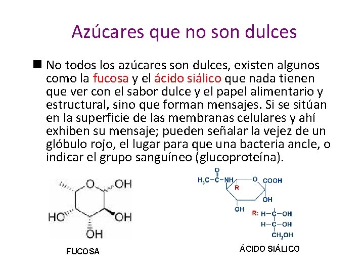 Azúcares que no son dulces n No todos los azúcares son dulces, existen algunos