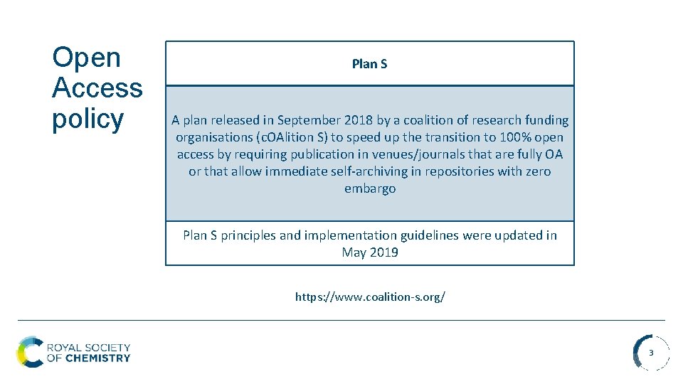 Open Access policy Plan S A plan released in September 2018 by a coalition