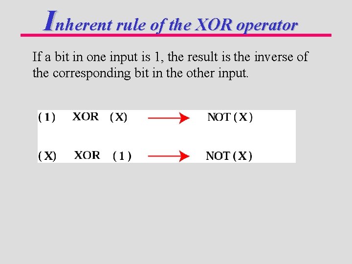 Inherent rule of the XOR operator If a bit in one input is 1,