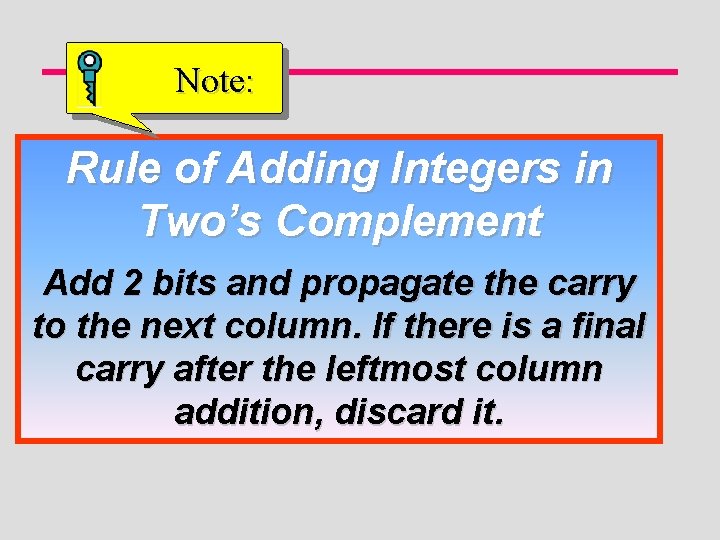 Note: Rule of Adding Integers in Two’s Complement Add 2 bits and propagate the