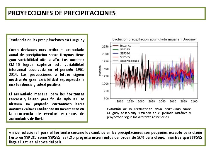 PROYECCIONES DE PRECIPITACIONES Tendencia de las precipitaciones en Uruguay Como decíamos mas arriba el