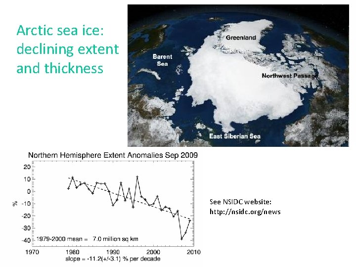 Arctic sea ice: declining extent and thickness See NSIDC website: http: //nsidc. org/news 