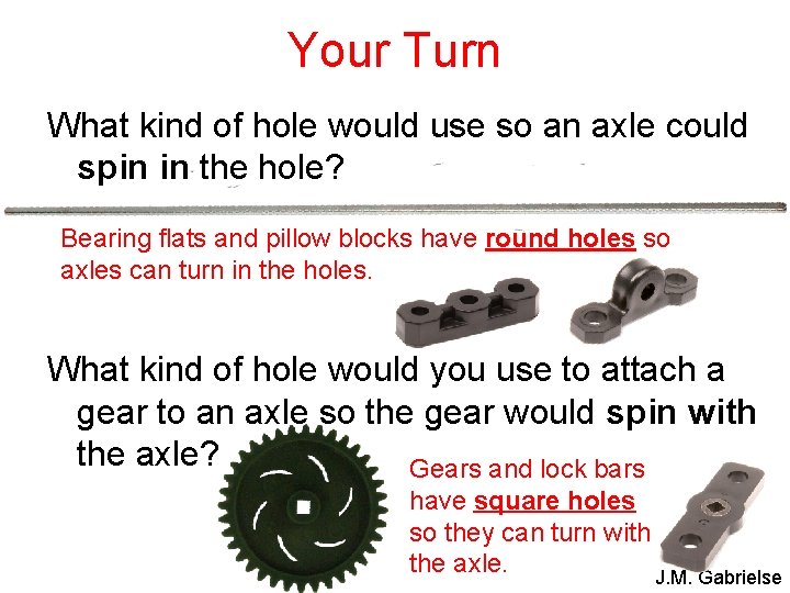 Your Turn What kind of hole would use so an axle could spin in