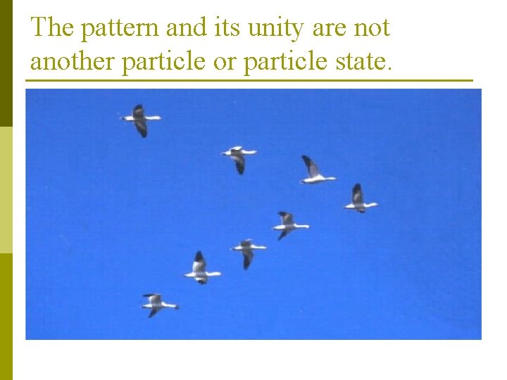 The pattern and its unity are not another particle or particle state. 