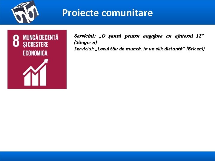 Proiecte comunitare Serviciul: „O șansă pentru angajare cu ajutorul IT” (Sângerei) Serviciul: „Locul tău