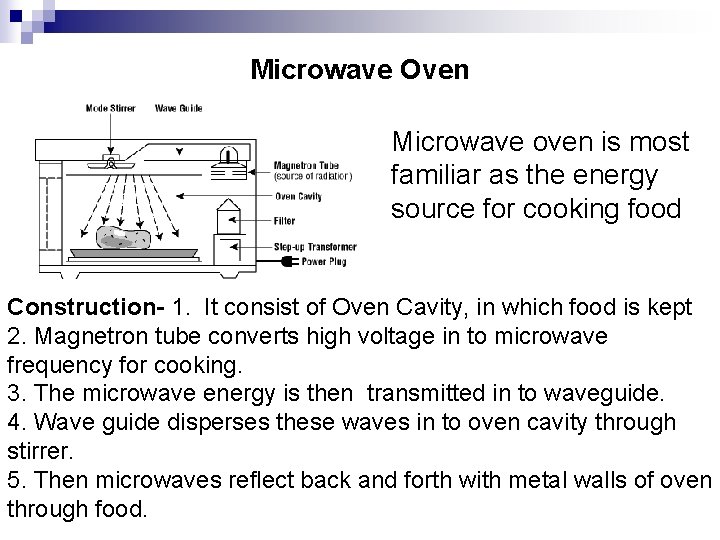 Microwave Oven Microwave oven is most familiar as the energy source for cooking food