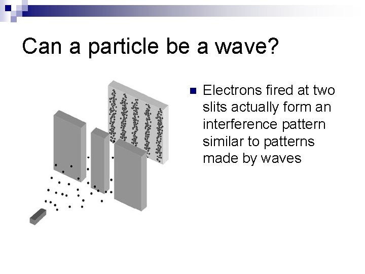 Can a particle be a wave? n Electrons fired at two slits actually form