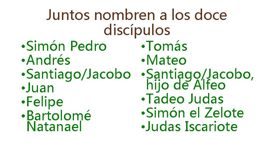 Juntos nombren a los doce discípulos • Simón Pedro • Andrés • Santiago/Jacobo •