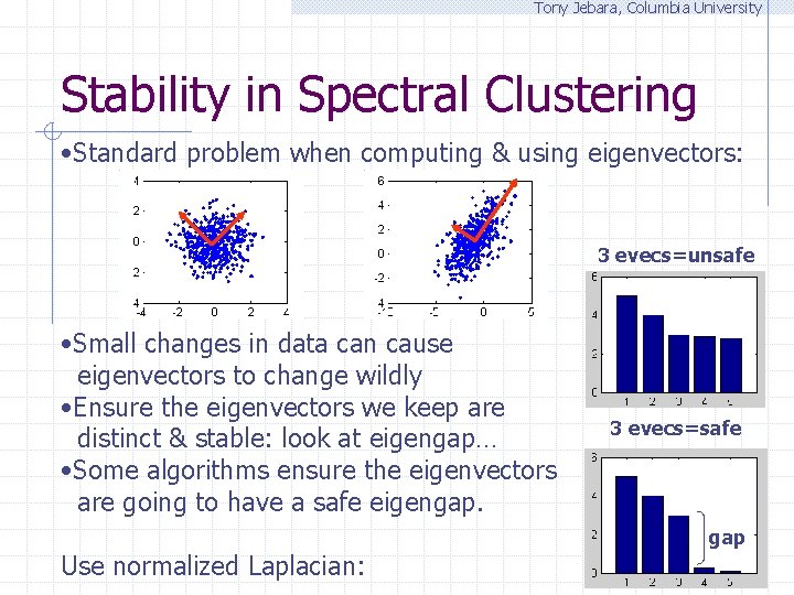 Tony Jebara, Columbia University Stability in Spectral Clustering • Standard problem when computing &