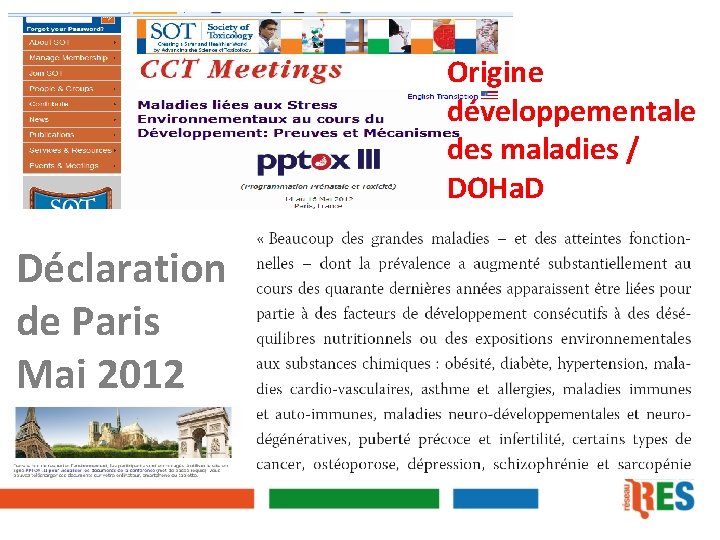 Origine développementale des maladies / DOHa. D Déclaration de Paris Mai 2012 