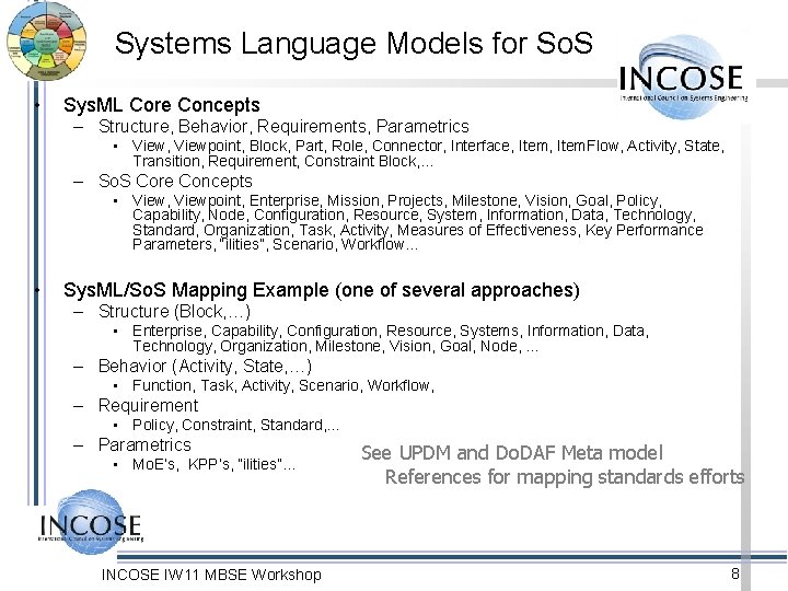 Systems Language Models for So. S • Sys. ML Core Concepts – Structure, Behavior,