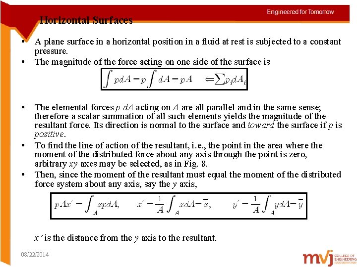 Horizontal Surfaces • • • A plane surface in a horizontal position in a