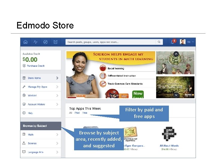 Edmodo Store Filter by paid and free apps Browse by subject area, recently added,