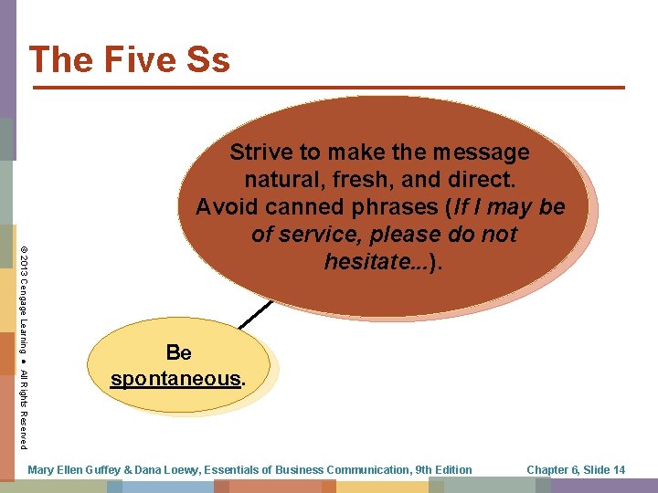 The Five Ss © 2013 Cengage Learning ● All Rights Reserved Strive to make