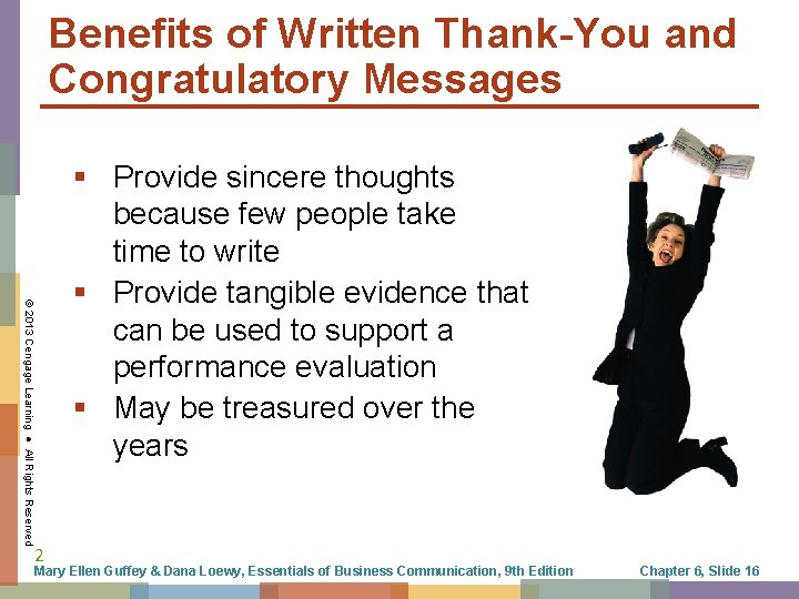 Benefits of Written Thank-You and Congratulatory Messages © 2013 Cengage Learning ● All Rights