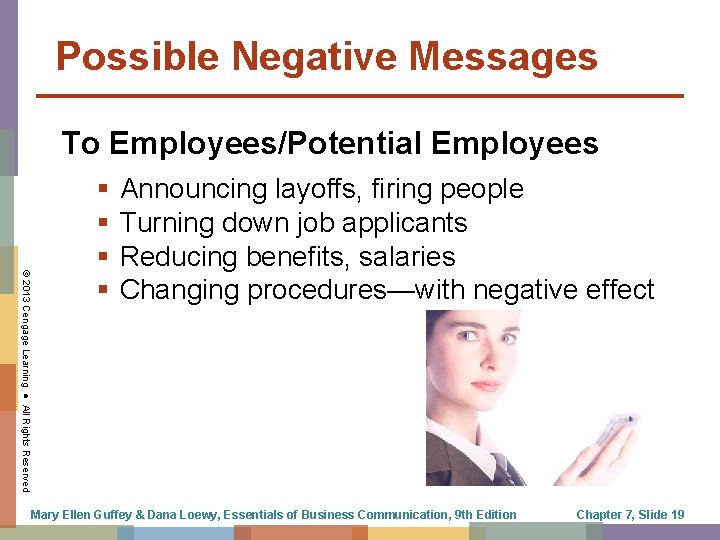 Possible Negative Messages To Employees/Potential Employees © 2013 Cengage Learning ● All Rights Reserved