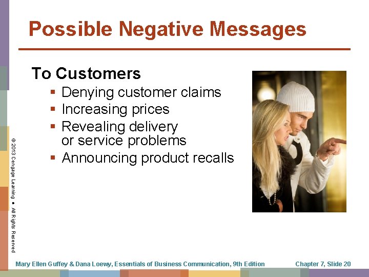 Possible Negative Messages To Customers © 2013 Cengage Learning ● All Rights Reserved §