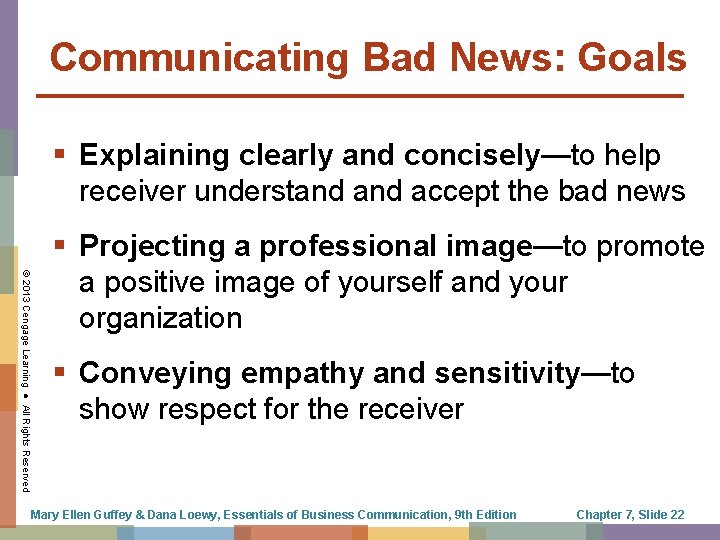 Communicating Bad News: Goals § Explaining clearly and concisely—to help receiver understand accept the