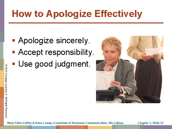 How to Apologize Effectively © 2013 Cengage Learning ● All Rights Reserved § Apologize