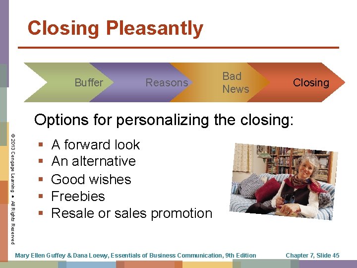 Closing Pleasantly Buffer Reasons Bad News Closing Options for personalizing the closing: © 2013