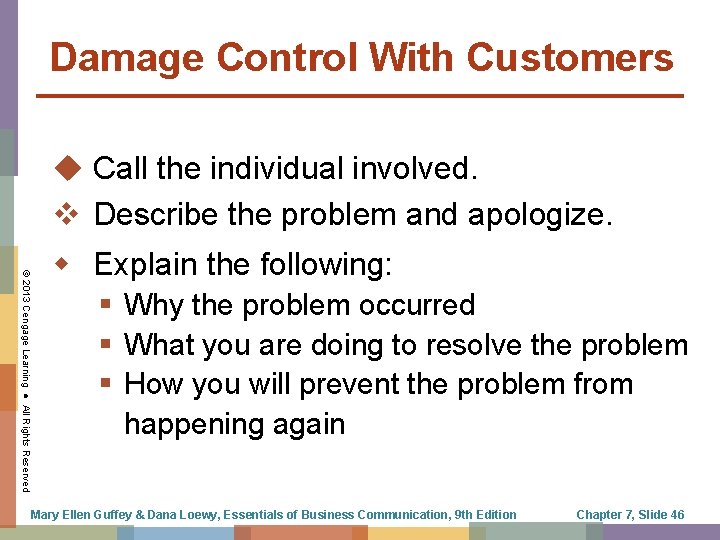 Damage Control With Customers u Call the individual involved. v Describe the problem and