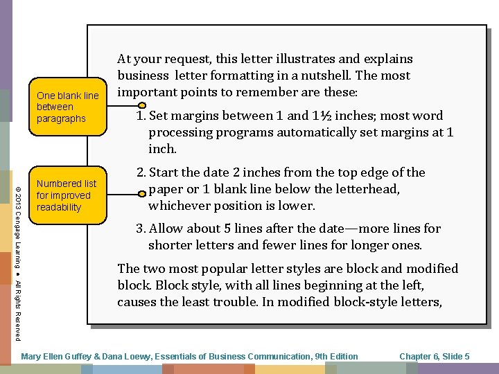 One blank line between paragraphs © 2013 Cengage Learning ● All Rights Reserved Numbered