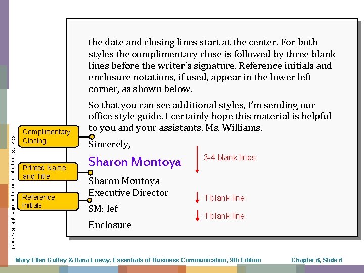 the date and closing lines start at the center. For both styles the complimentary