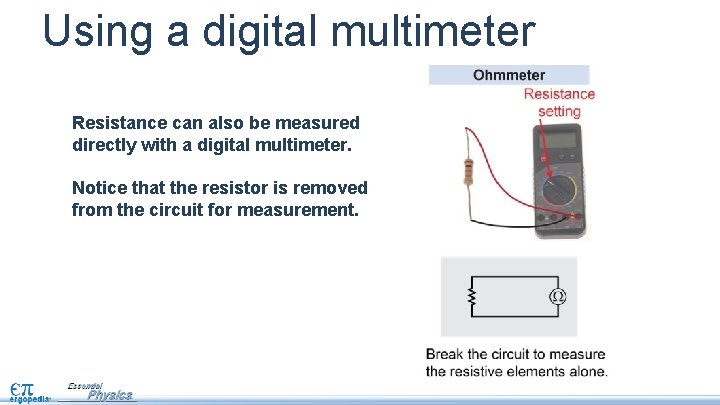 Using a digital multimeter Resistance can also be measured directly with a digital multimeter.