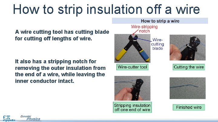 How to strip insulation off a wire A wire cutting tool has cutting blade