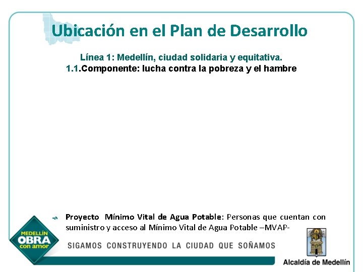 Ubicación en el Plan de Desarrollo Línea 1: Medellín, ciudad solidaria y equitativa. 1.