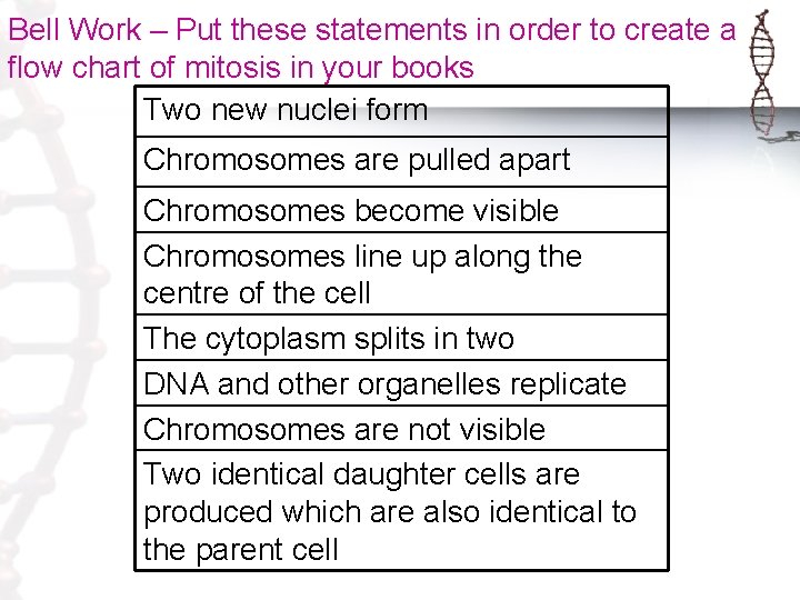 Bell Work – Put these statements in order to create a flow chart of