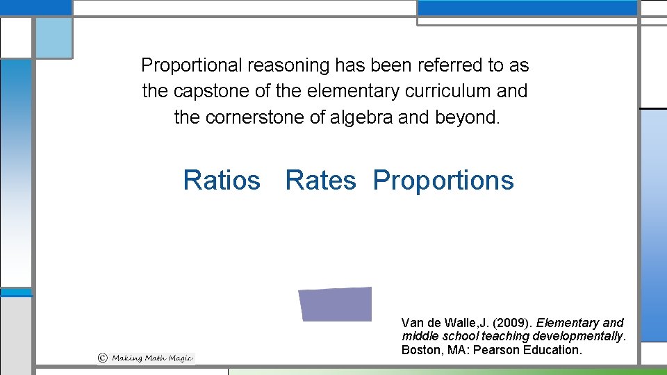 Why focus on proportional Proportional reasoning has been referred to as reasoning? the capstone