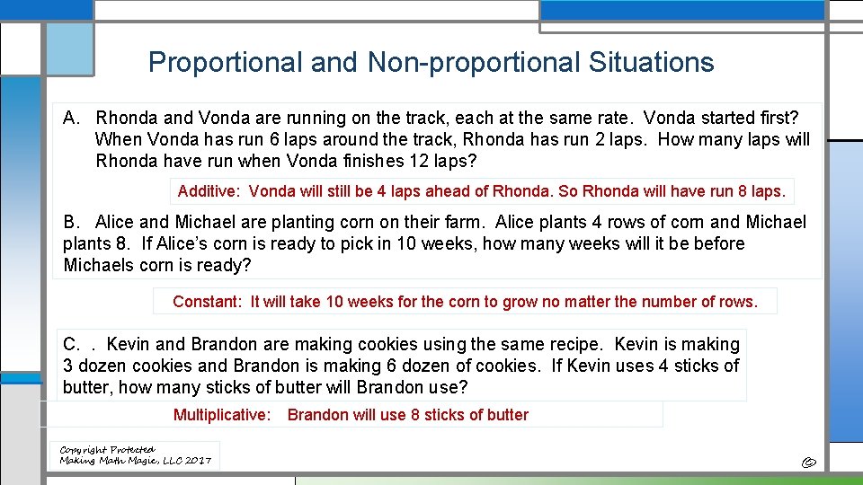 Proportional and Non-proportional Situations A. Rhonda and Vonda are running on the track, each