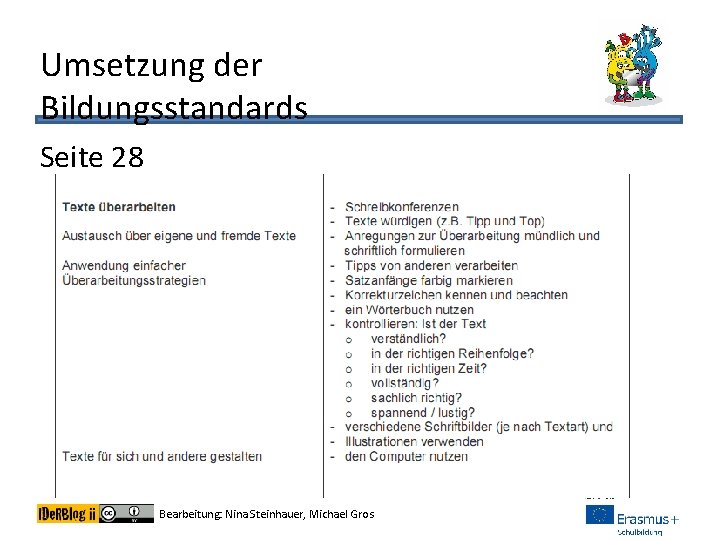 Umsetzung der Bildungsstandards Seite 28 Bearbeitung: Nina Steinhauer, Michael Gros 