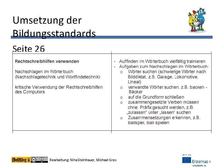 Umsetzung der Bildungsstandards Seite 26 Bearbeitung: Nina Steinhauer, Michael Gros 