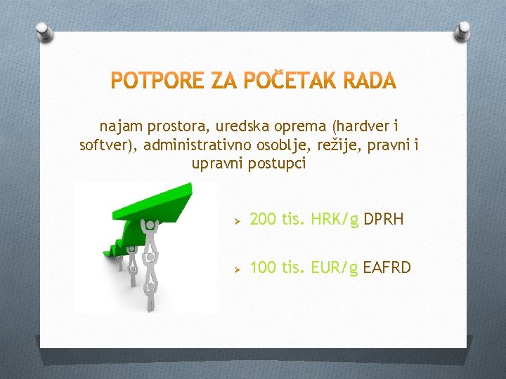 najam prostora, uredska oprema (hardver i softver), administrativno osoblje, režije, pravni i upravni postupci