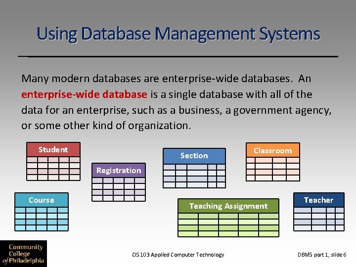 Using Database Management Systems Many modern databases are enterprise-wide databases. An enterprise-wide database is Using Database Management Systems Many modern databases are enterprise-wide databases. An enterprise-wide database is