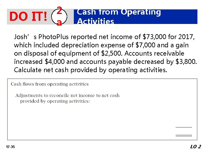 DO IT! 2 a Cash from Operating Activities Josh’s Photo. Plus reported net income