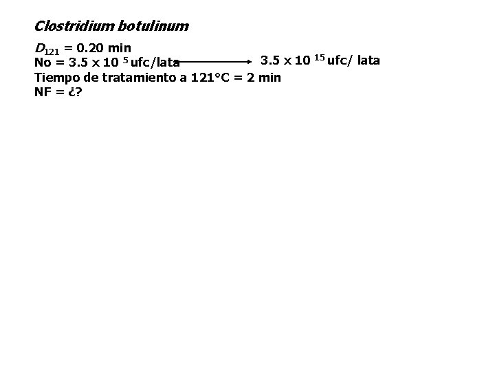 Clostridium botulinum D 121 = 0. 20 min 3. 5 x 10 15 ufc/