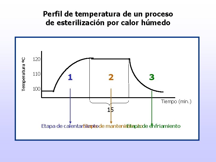 Temperatura ºC Perfil de temperatura de un proceso de esterilización por calor húmedo 120