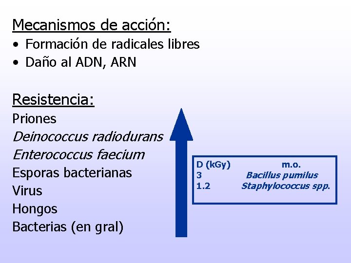 Mecanismos de acción: • Formación de radicales libres • Daño al ADN, ARN Resistencia: